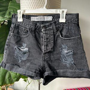 Brandy Melville Jean Shorts Destroyed Washed Black High-Rise Size 40